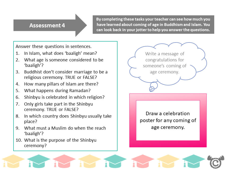 Assessment task from Coming of Age RME pack, Second Level