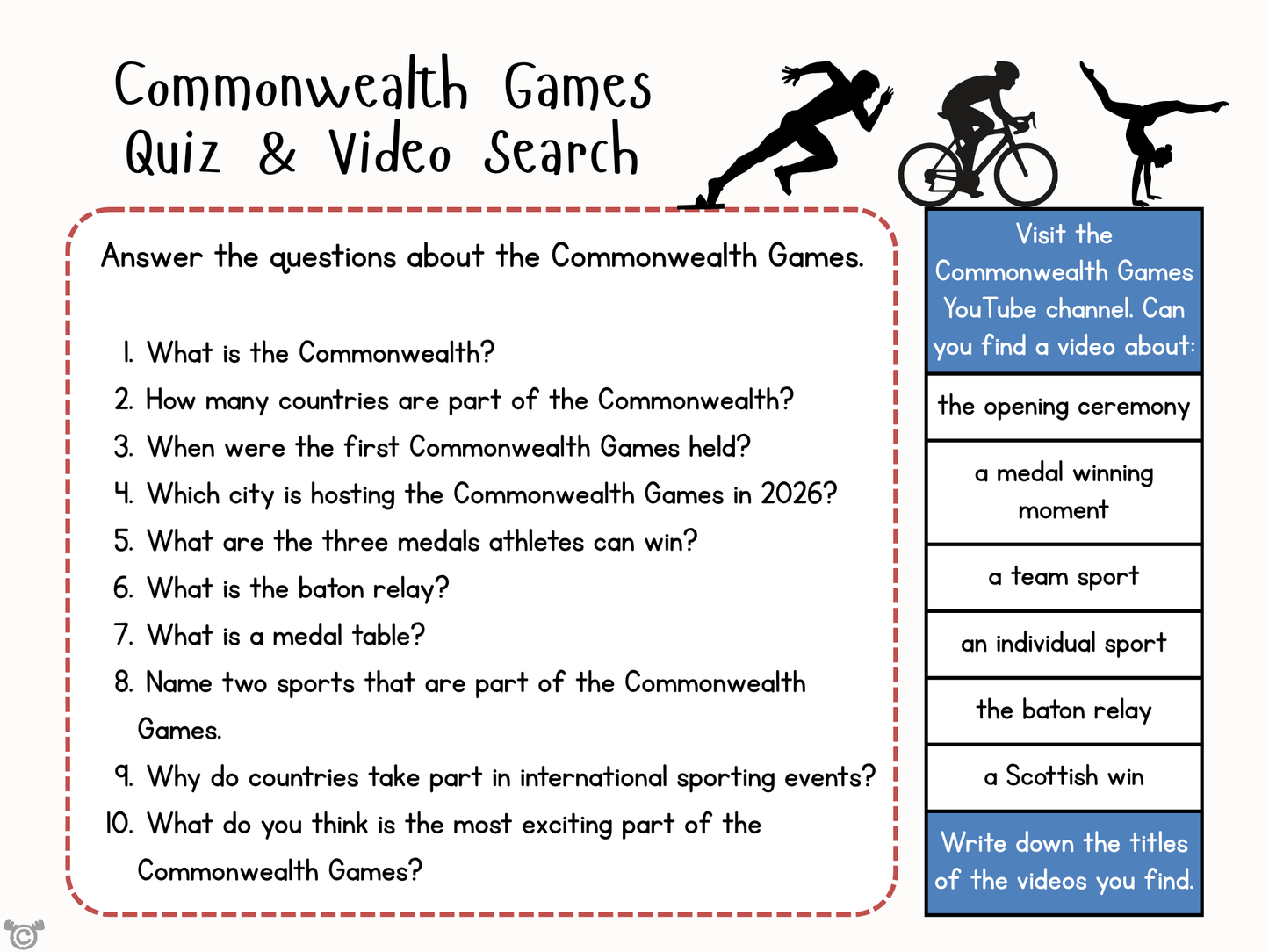 Commonwealth Games extension activity page, Social Studies Second Level, Curriculum for Excellence