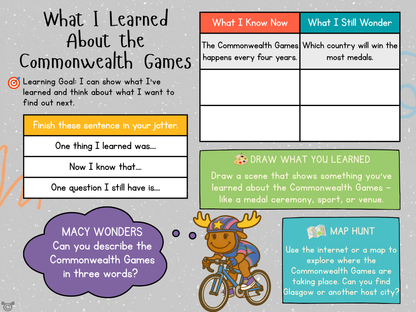 Commonwealth Games assessment page with questions and tasks, Social Studies Second Level, Curriculum for Excellence
