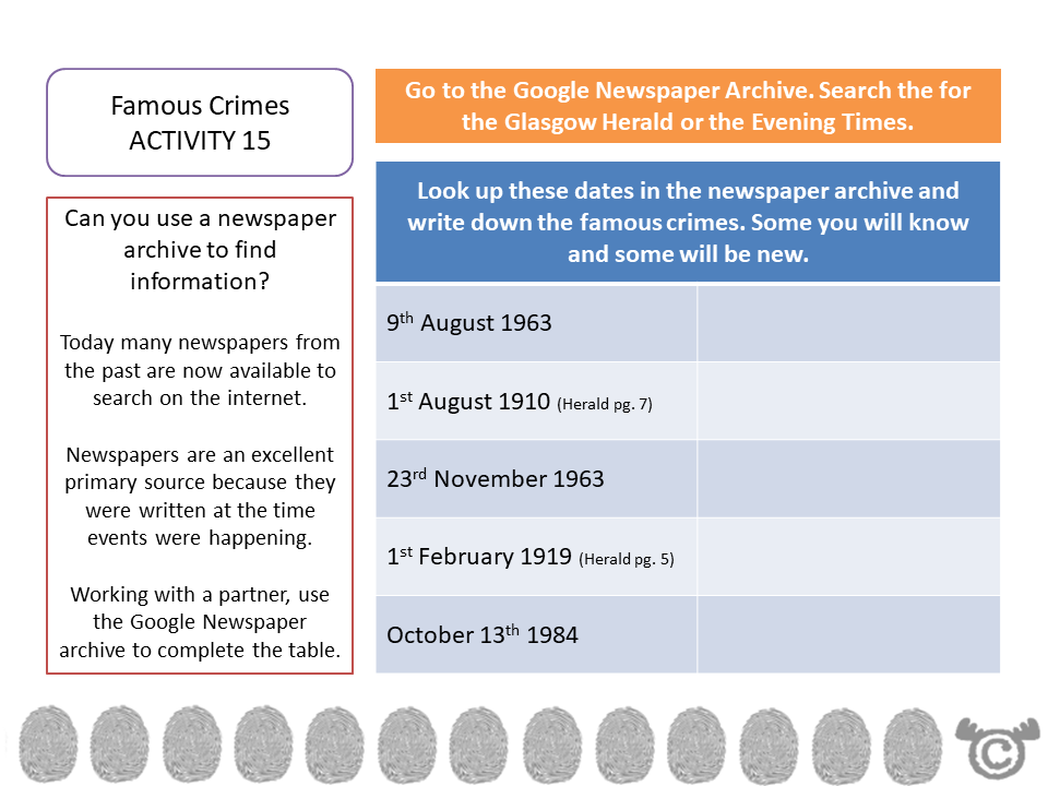 Research activity from Cops and Robbers Social Studies pack, Second Level