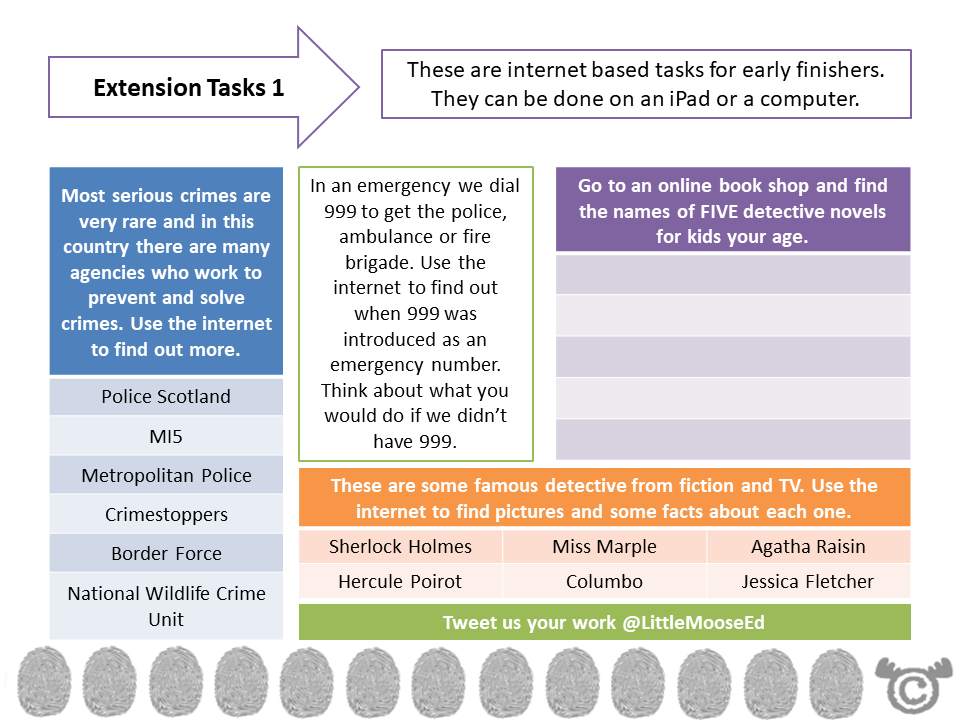 Extension tasks from Cops and Robbers Social Studies pack, Second Level