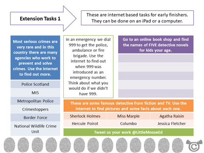 Extension tasks from Cops and Robbers Social Studies pack, Second Level