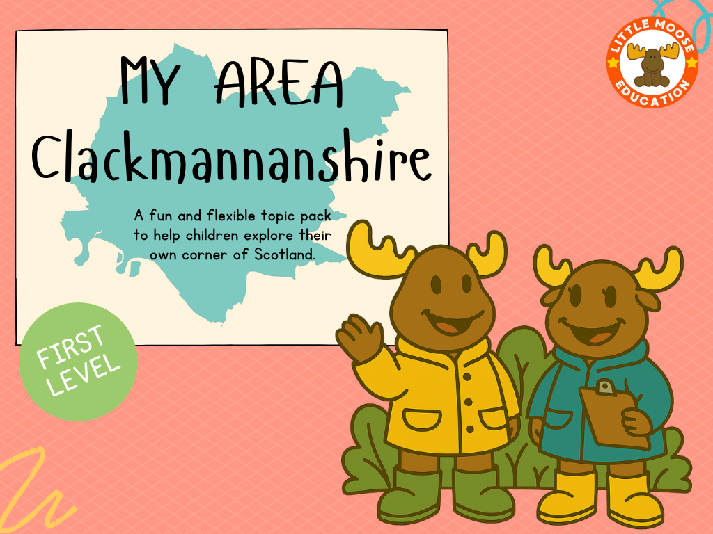 My Area – Clackmannanshire digital topic pack front cover, Social Studies First Level, Curriculum for Excellence