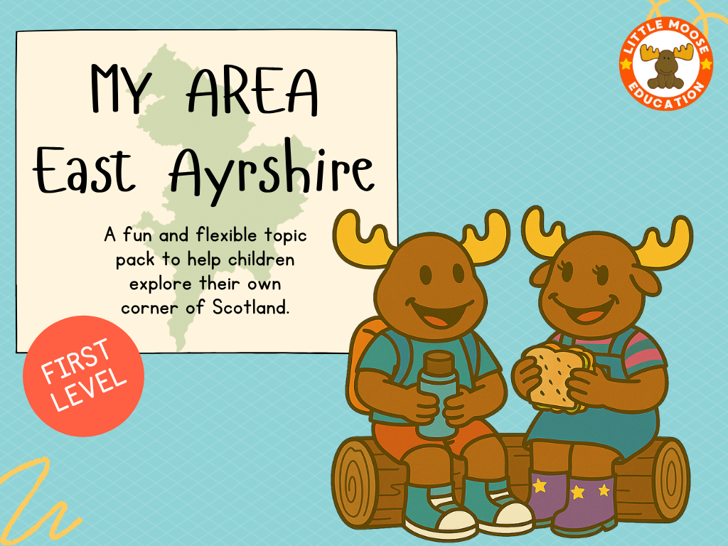 My Area – East Ayrshire digital topic pack front cover, Social Studies First Level, Curriculum for Excellence