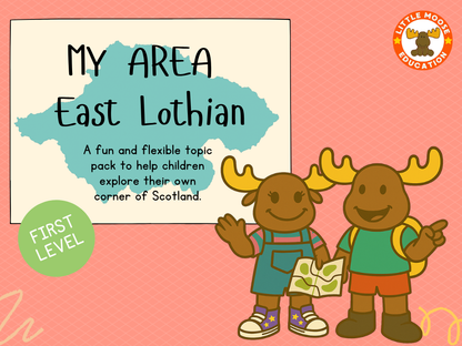My Area – East Lothian digital topic pack front cover, Social Studies First Level, Curriculum for Excellence