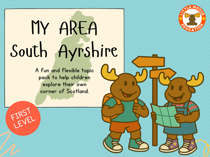 My Area – South Ayrshire digital topic pack front cover, Social Studies First Level, Curriculum for Excellence