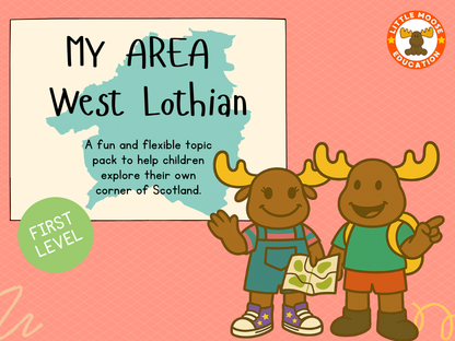 My Area – West Lothian digital topic pack front cover, Social Studies First Level, Curriculum for Excellence