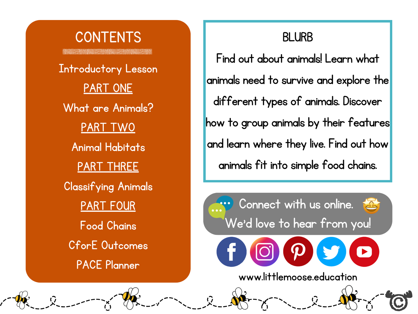 Contents page from Discovering Animals Science pack at First Level