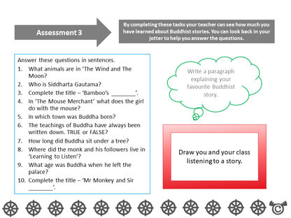Assessment task from Discovering Buddhism RME pack, First Level