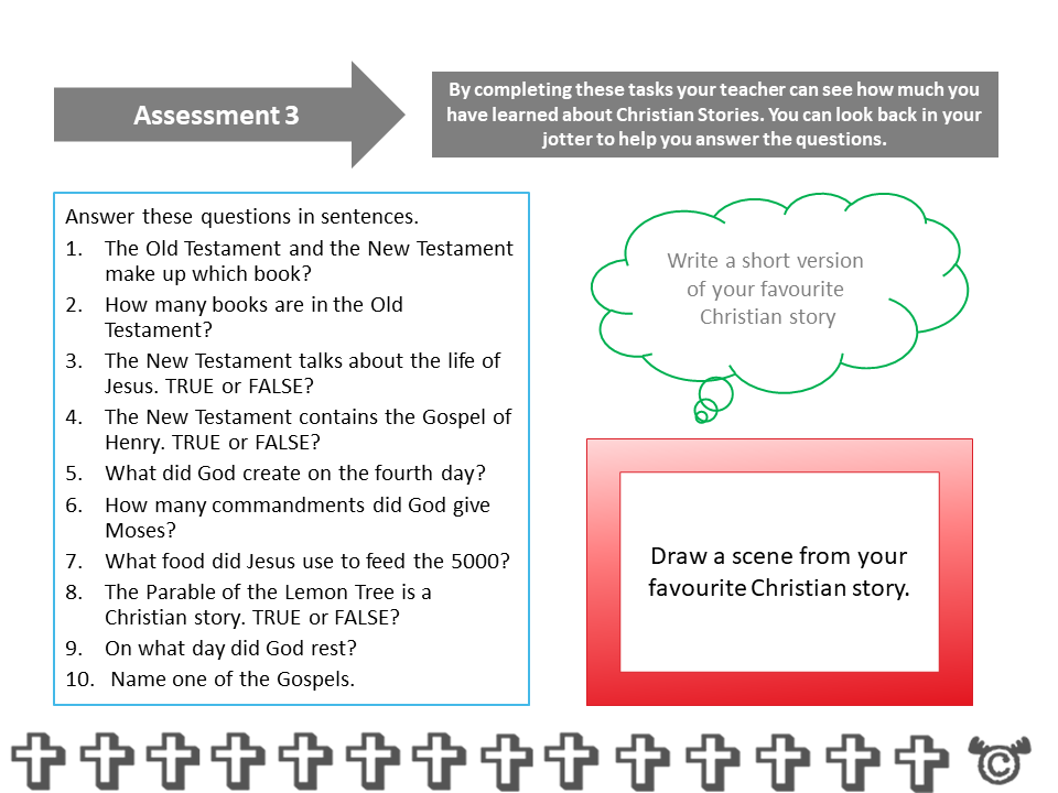 Assessment task from Discovering Christianity RME pack, First Level