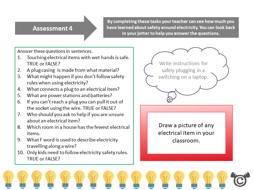 Assessment task from Discovering Electricity Science pack, First Level