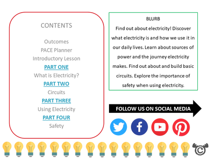 Contents page from Discovering Electricity Science pack at First Level