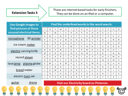 Extension tasks from Discovering Electricity Science pack, First Level