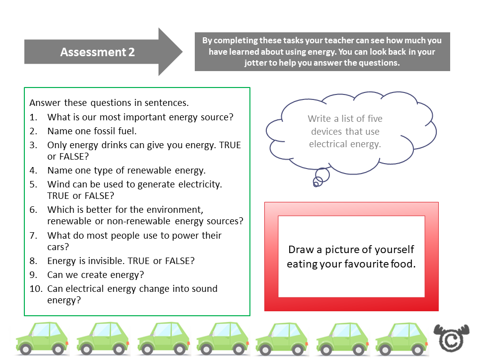 Assessment task from Discovering Energy Science pack, First Level