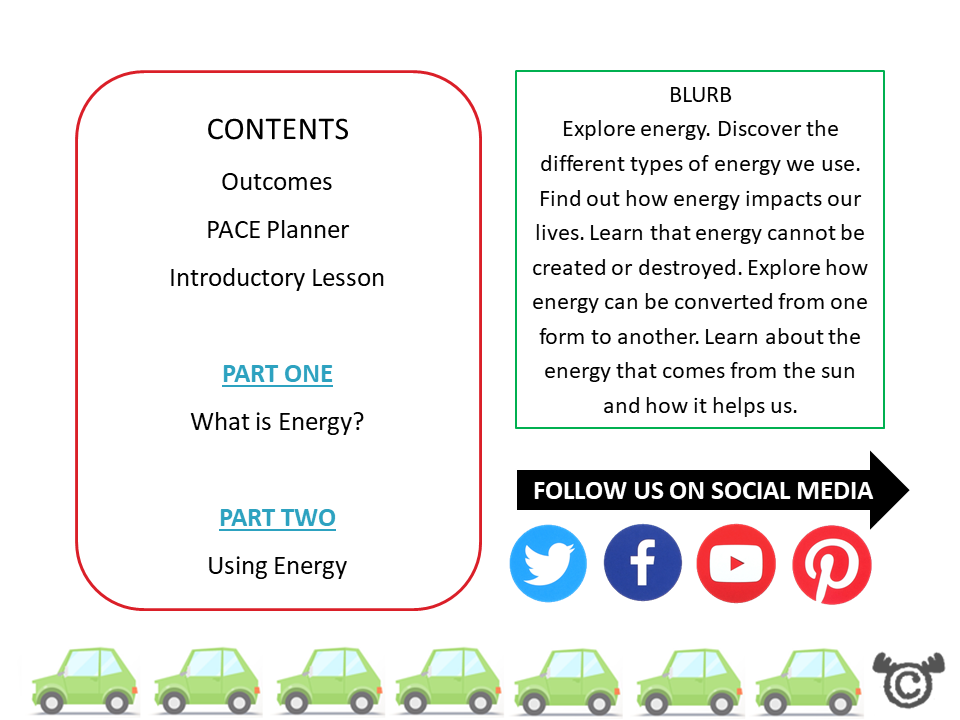 Contents page from Discovering Energy Science pack at First Level