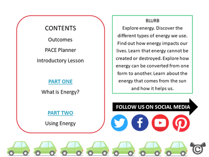 Contents page from Discovering Energy Science pack at First Level