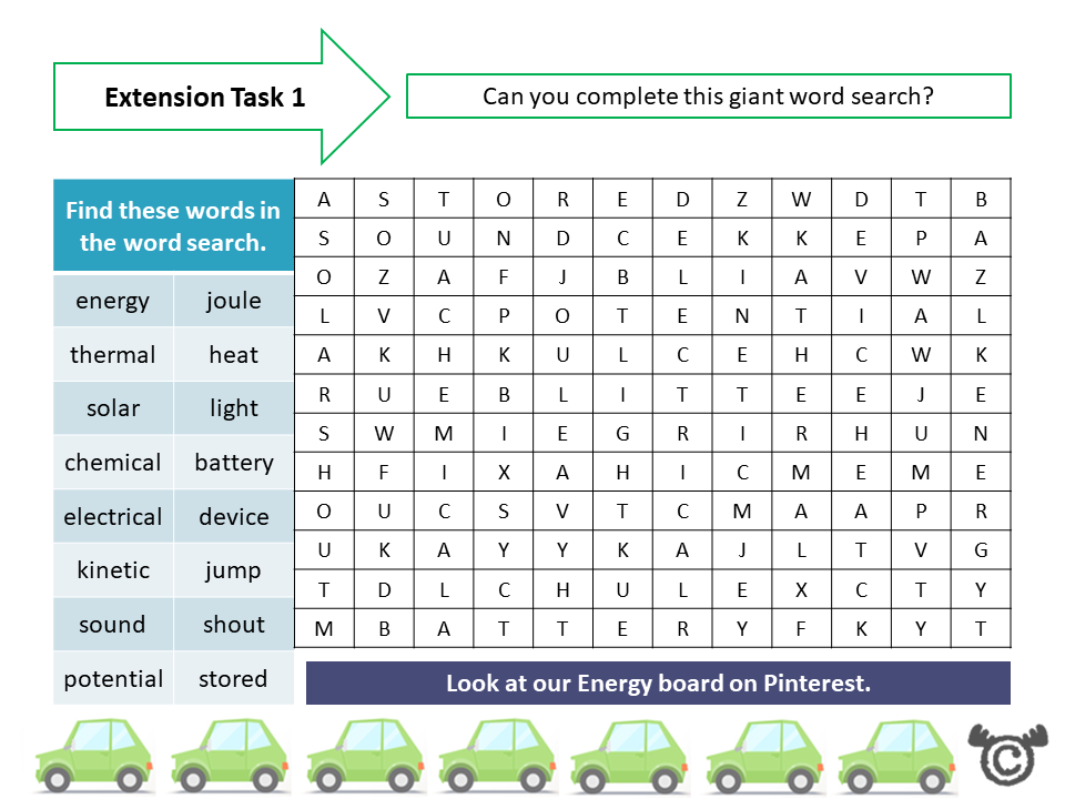 Extension tasks from Discovering Energy Science pack, First Level
