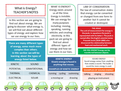 Teacher’s notes from Discovering Energy Science pack, First Level