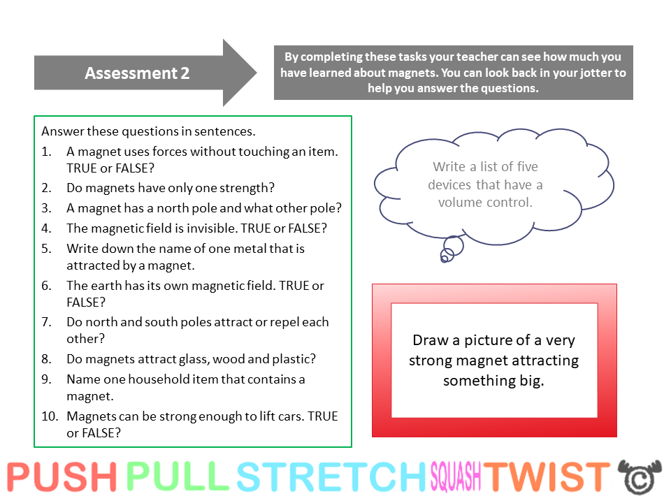 Assessment task from Discovering Forces Science pack, First Level