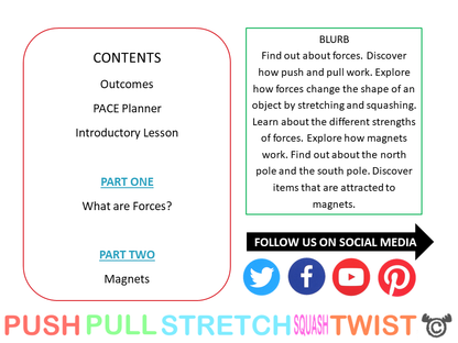 Contents page from Discovering Forces Science pack at First Level