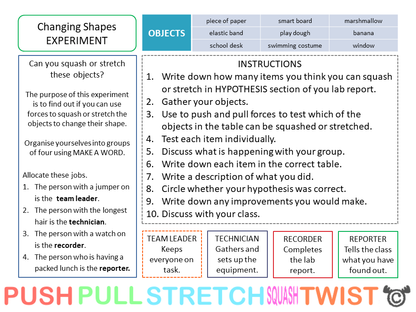 Experiment page from Discovering Forces Science pack, First Level