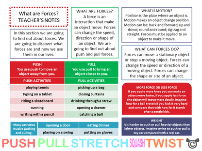 Teacher’s notes from Discovering Forces Science pack, First Level