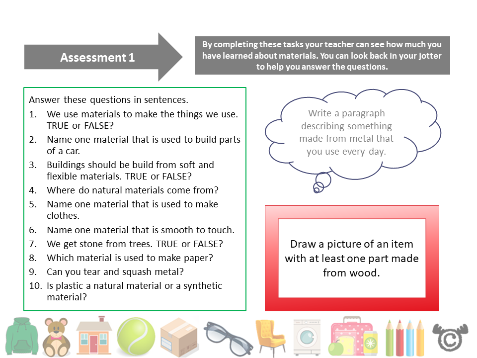 Assessment task from Discovering Materials Science pack, First Level