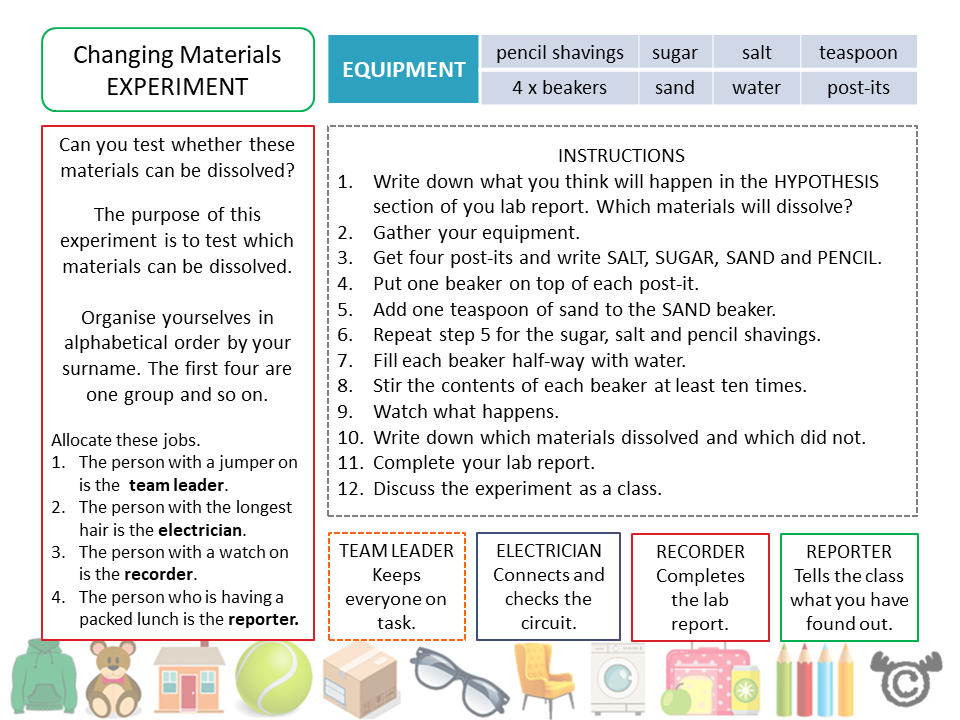 Experiment page from Discovering Materials Science pack, First Level