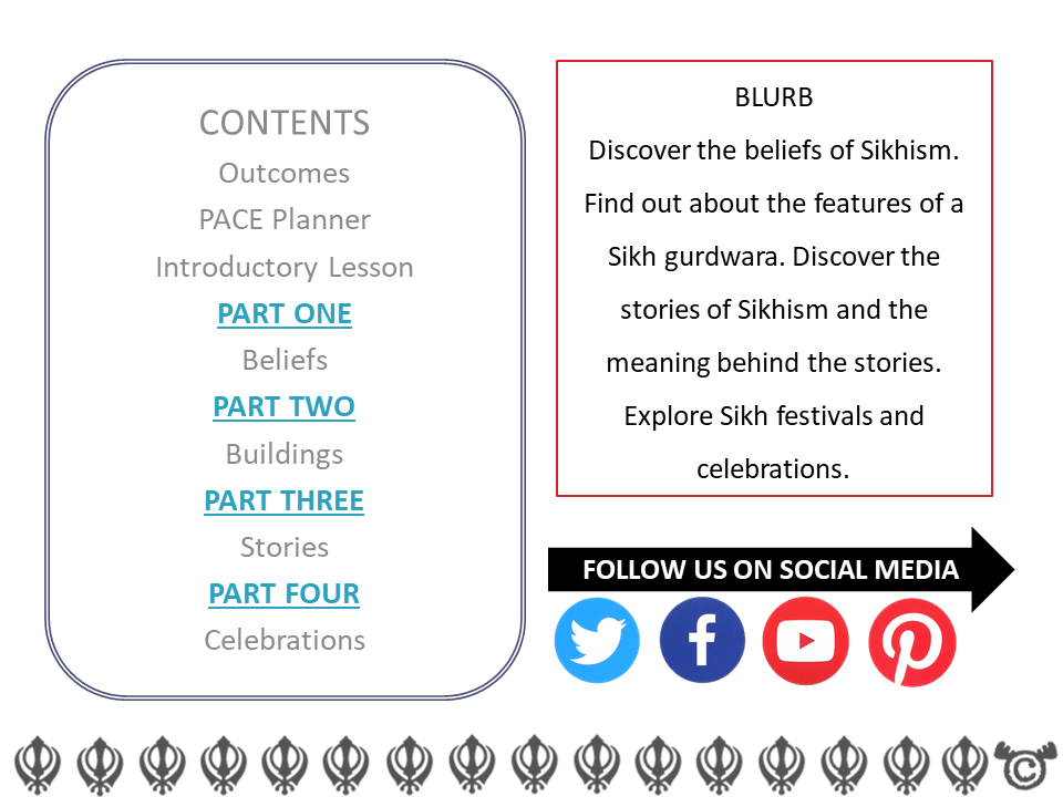 Contents page from Discovering Sikhism RME pack at First Level