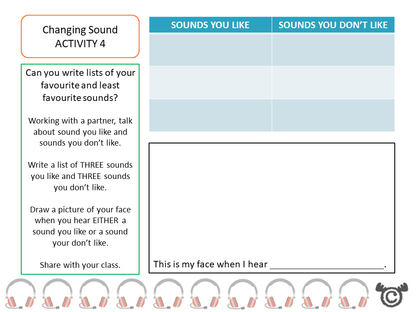 Writing activity from Discovering Sound Science pack, First Level