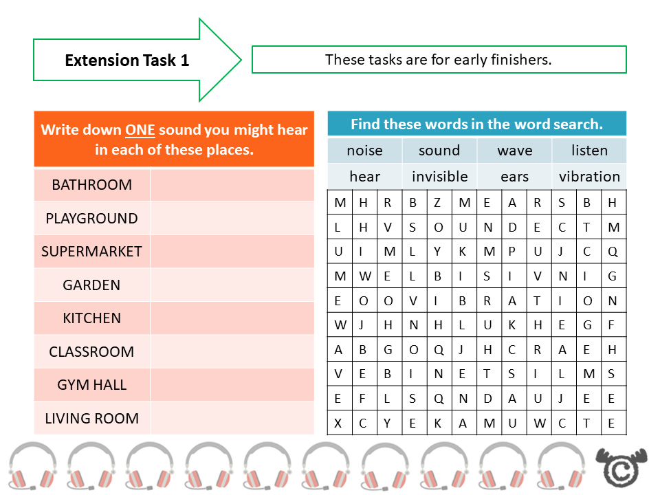 Extension tasks from Discovering Sound Science pack, First Level