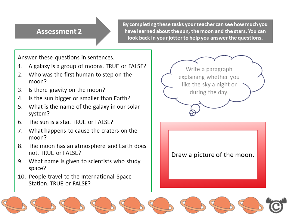 Assessment task from Discovering Space Science pack, First Level