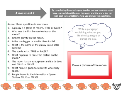 Assessment task from Discovering Space Science pack, First Level
