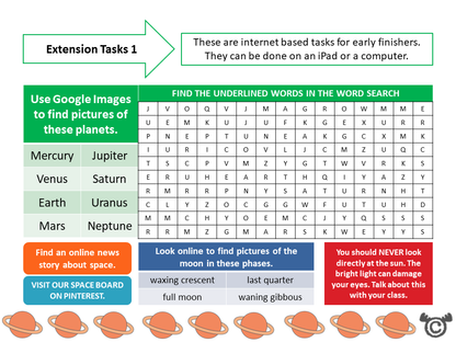 Extension tasks from Discovering Space Science pack, First Level
