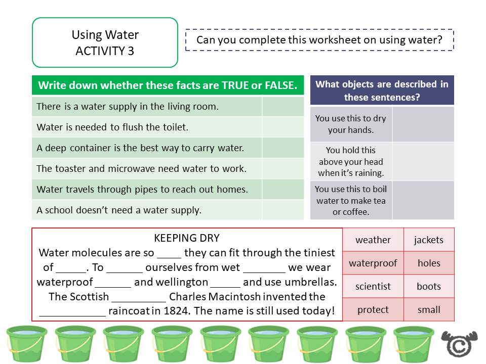 Worksheet activity from Discovering Space Science pack, First Level