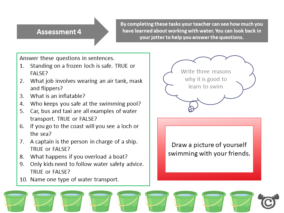Assessment task from Discovering Water Science pack, First Level