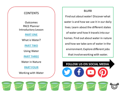 Contents page from Discovering Water Science pack at First Level
