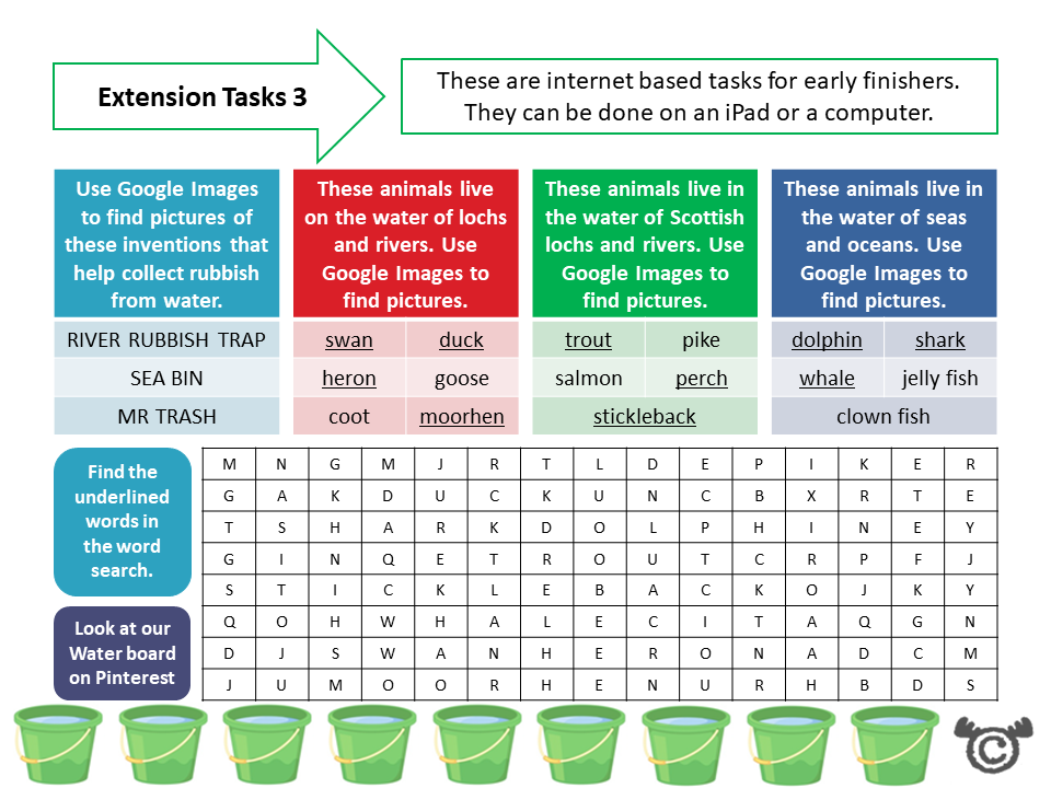 Extension tasks from Discovering Water Science pack, First Level