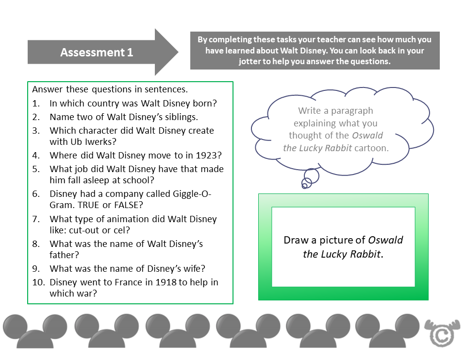Assessment task from Disney Social Studies pack, First Level