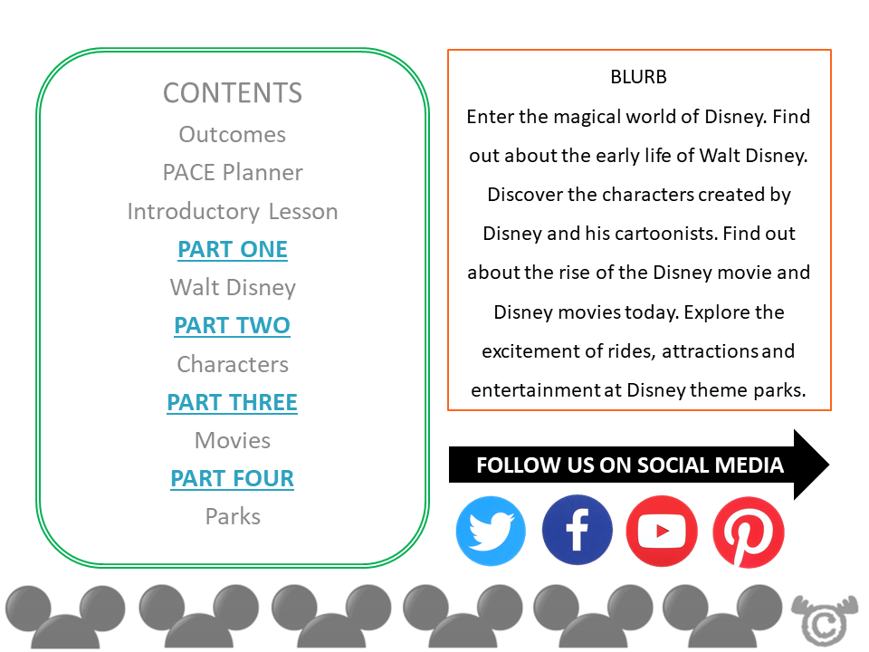 Contents page from Disney Social Studies pack at First Level