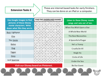 Extension tasks from Disney Social Studies pack, Second Level