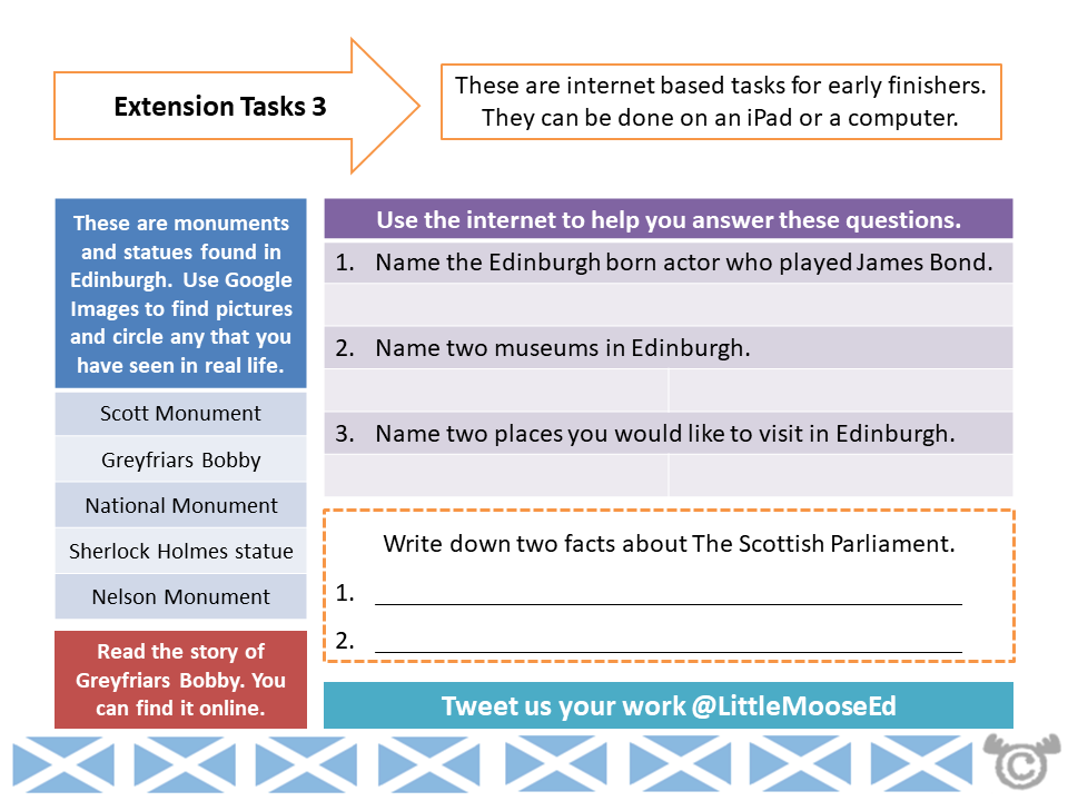 Extension tasks from Edinburgh Social Studies pack, First Level
