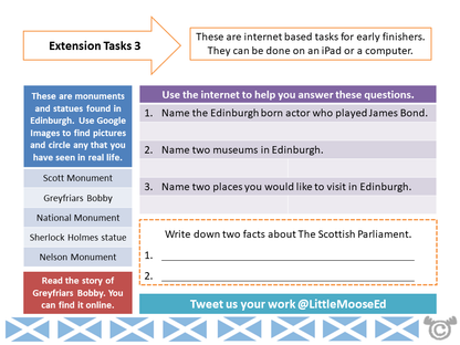 Extension tasks from Edinburgh Social Studies pack, First Level
