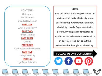 Contents page from Electricity Science pack at Second Level