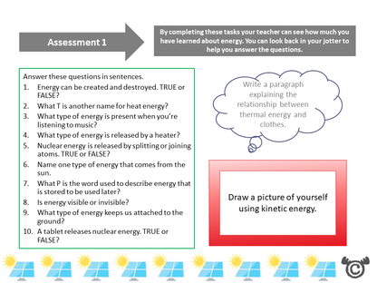 Assessment task from Energy Science pack, Second Level