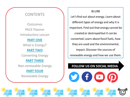 Contents page from Energy Science pack at Second Level