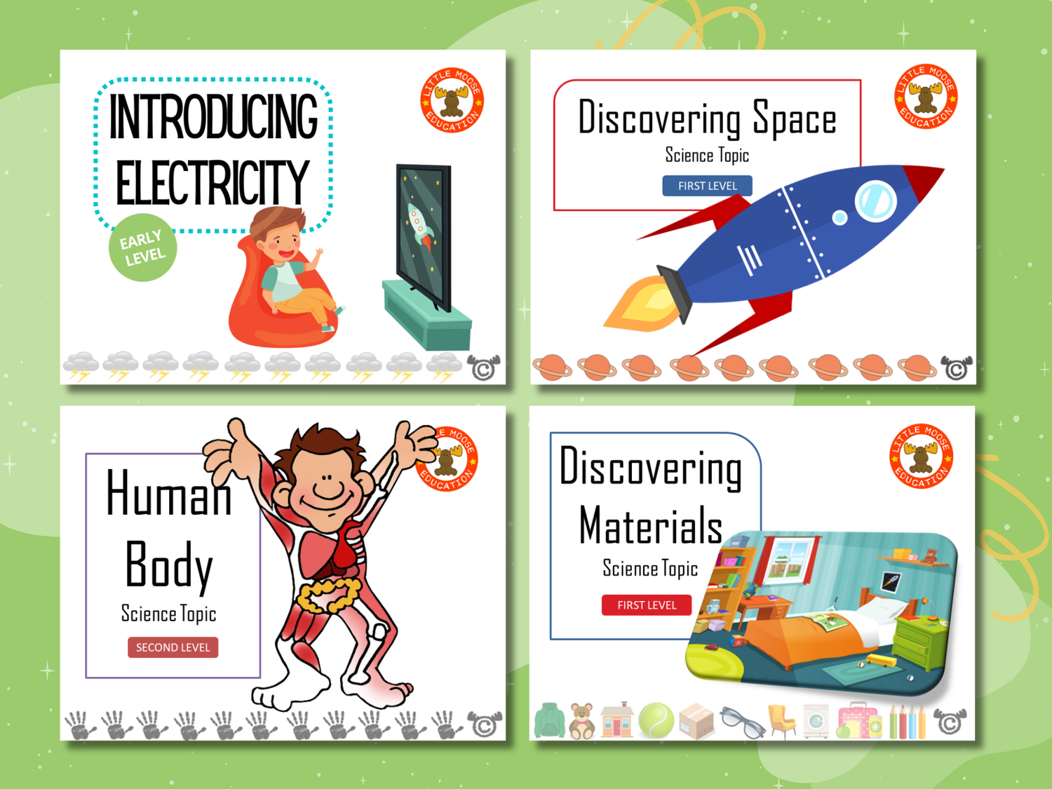 Explore Science digital topic pack collection graphic showing examples of covers such as Electricity, Space, and Plants, fully aligned with Scotland’s Curriculum for Excellence.