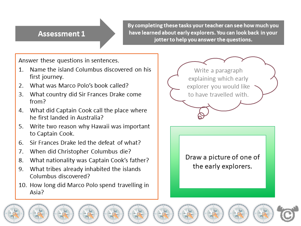 Assessment task from Explorers Social Studies pack, Second Level
