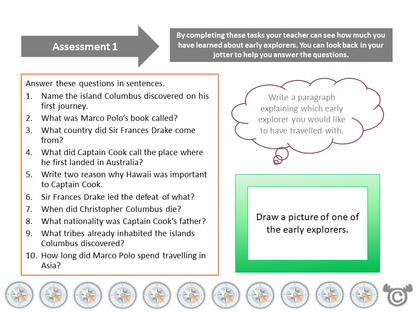 Assessment task from Explorers Social Studies pack, Second Level