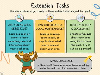 Extension tasks from My Area – Angus Social Studies pack, First Level